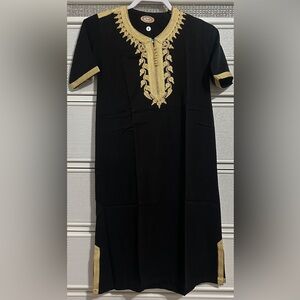 Elegant Black and Gold Embroidered Kaftan